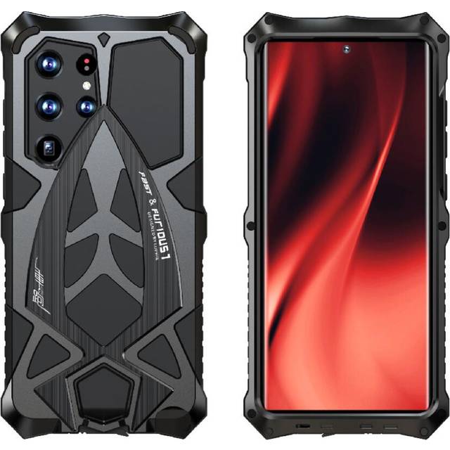 (Black) Case For Samsung Galaxy S23 Ultra 5G Military Grade Drop Protection Cover KumWum Armor Phone Heavy Duty Hybrid Metal Bumper Built-in Silicone