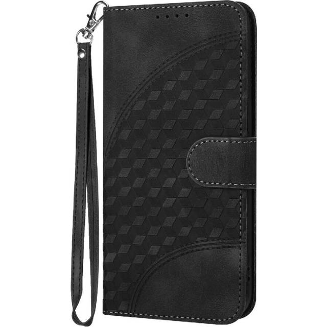 (Black) Case For Tecno SPARK 8 Magnetic Card Holder PU Leather Flip Cover Shockproof Leather Case Geometric Pattern Flip Business