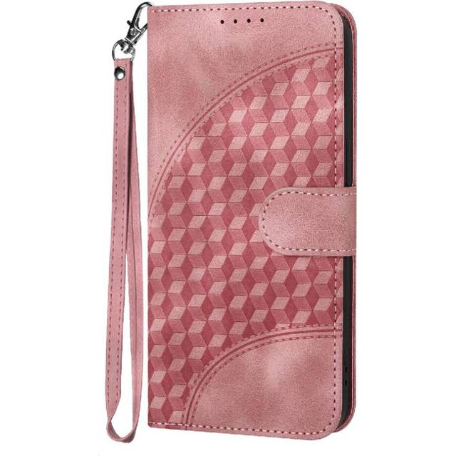 (Pink) Case For Tecno SPARK 8 Magnetic Card Holder PU Leather Flip Cover Shockproof Leather Case Geometric Pattern Flip Business