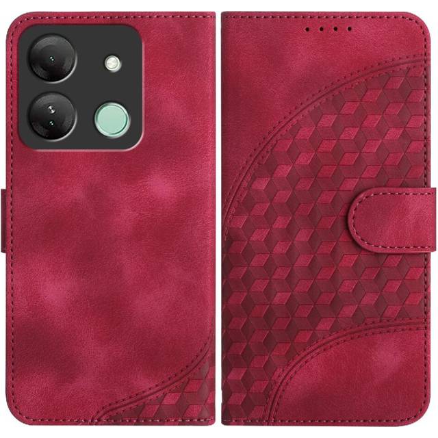 (Rose red ) Case For Tecno SPARK 7 HD Geometric Pattern PU Leather Flip Cover Magnetic Card Holder Shockproof Leather Case Flip Business