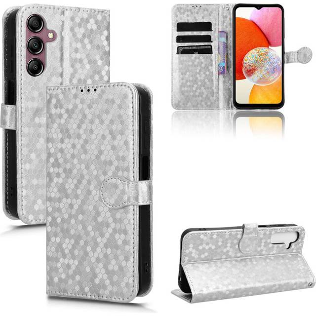 (Silver) Case For Samsung Galaxy A15 5G/4G Leather Wallet Cover Geometric Pattern Magnetic Clasp