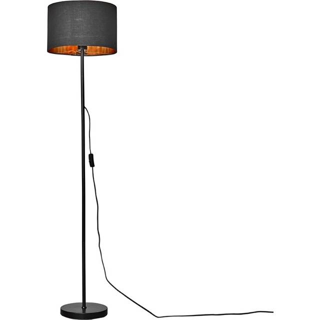 Standard Floor Lamp Base in a Black Metal Finish with a Black/Gold Drum Shade - Complete with a 6w LED GLS Bulb [3000K Warm White]