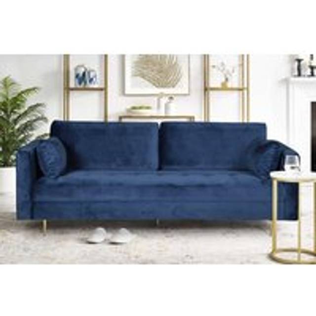 Avery Velvet 3 Seater Sofa with 2 Scatter Cushions - Blue - One Size
