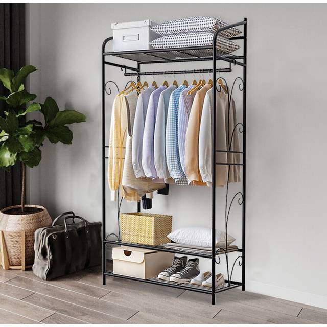 Black Metal Clothes Garment Coat Rack Hanging Storage Shoes Stand