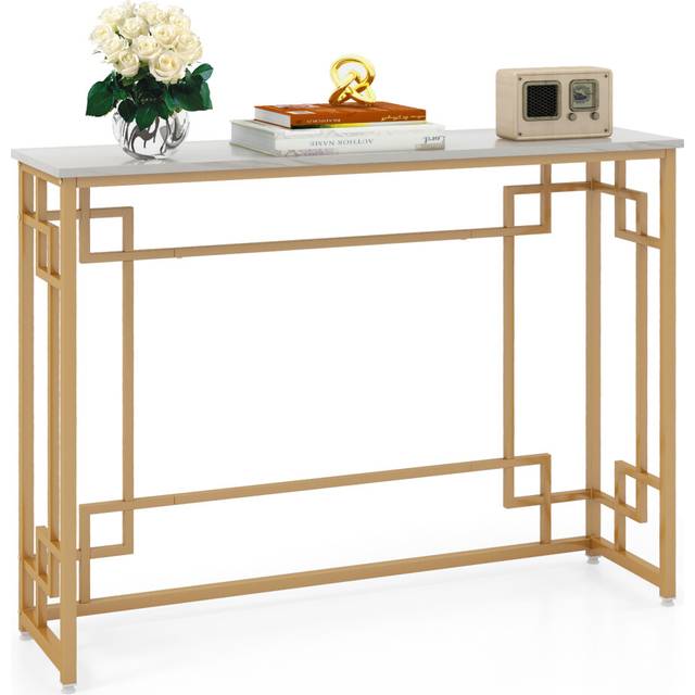 Modern Console Table Faux Marble Narrow Entryway Hallway Table Accent Desk 110cm