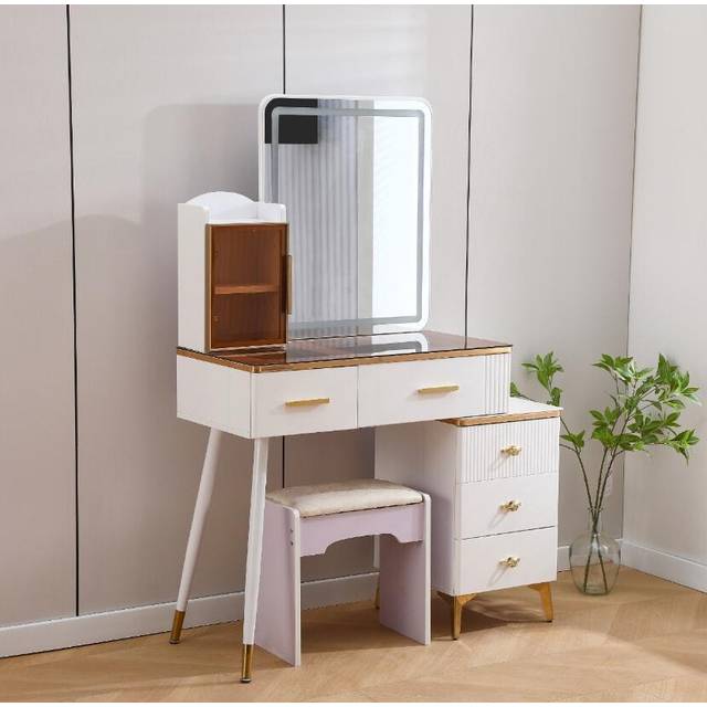 HIGH GLOSS BEDROOM DRESSING TABLE WHITE AND GOLD