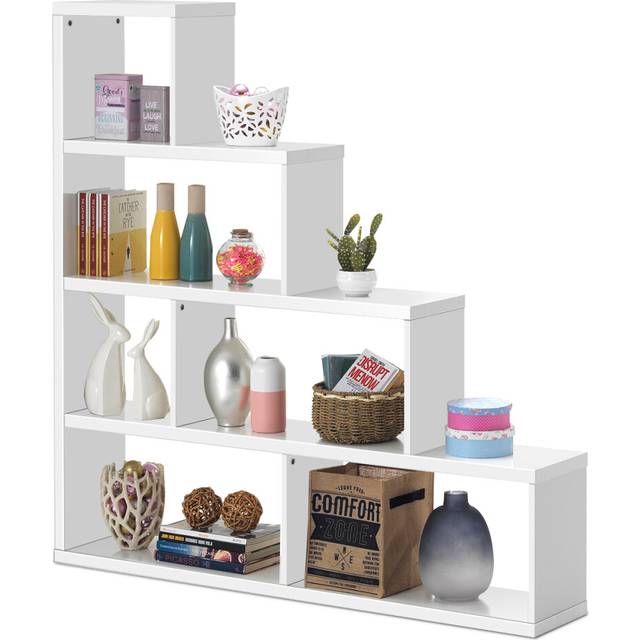 6 Cube Wooden Ladder Bookcase 5 Tier L-Shaped Corner Bookshelf Free-Standing