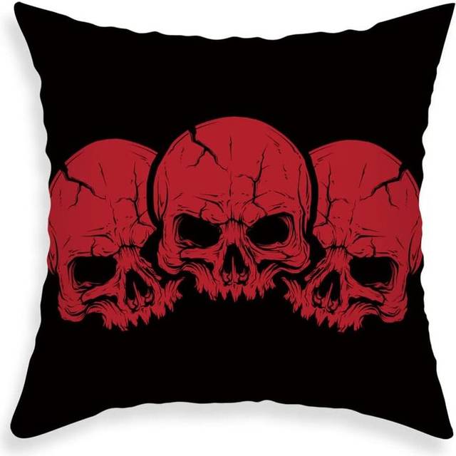 Halloween Cushion Cover Pillow Covers Halloween Decorations Black Red Skull Throw Pillowcase Halloween Cushion Covers 45*45cm Peach Skin#11