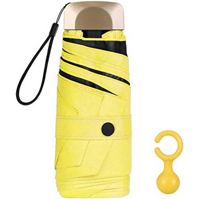 Vicloon Mini Umbrella, Pocket Umbrella with Golden Handle, 210T Black Rubber Cloth & 6 Aluminum Alloy Ribs, Foldable Compact Travel Umbrella, UPF>50+