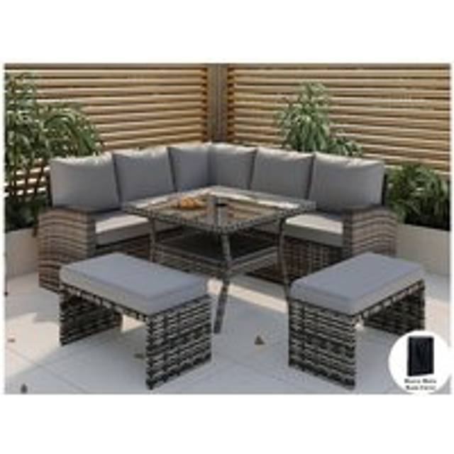 Rosen 9 Seater Rattan Garden Furniture Cube Dining Set With Rain Cover - Grey - One Size