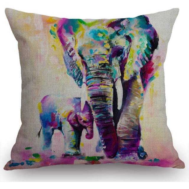Watercolor African Elephant Art Paintings Cotton Linen Throw Pillow Case Home Decorative Cushion Cover for Sofa Couch Bedding 18x18 Inches