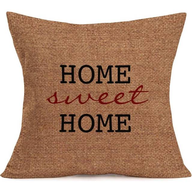 Family Warm Quotes Home Decor Pillowcase Cotton Linen Throw Pillow Case Cushion Cover Square Sofa Couch Decorative 18x18 (Home Sweet Home/Brown)