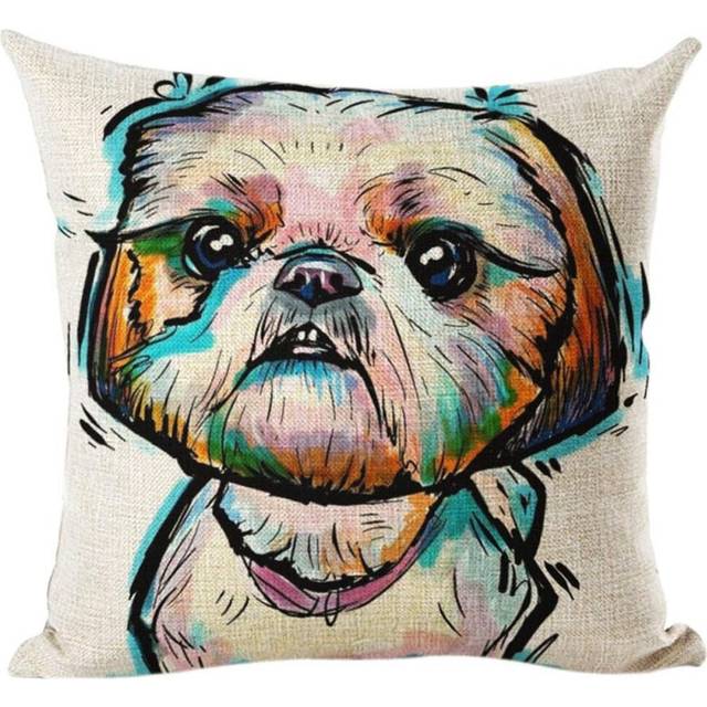 Cotton Linen Decorative Throw Pillow Covers Square Cushion Cover Pillow Cases Sofa Bed Couch Home Decor 18x18 Inch / 45x45 cm Painting Dog f