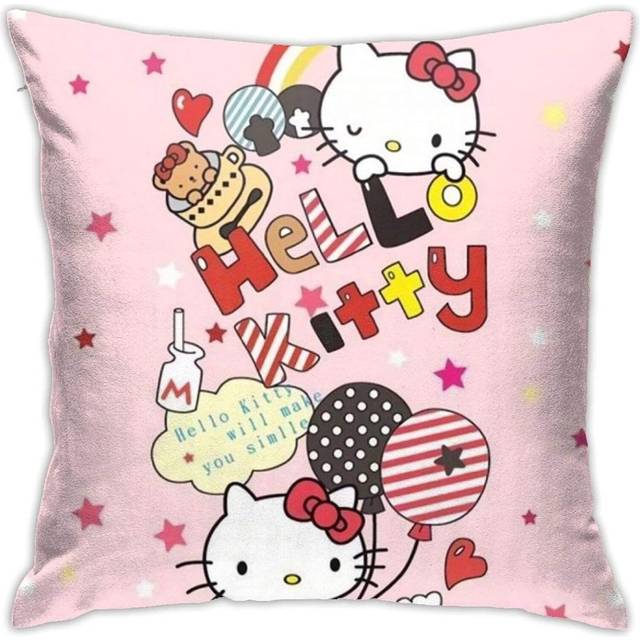 Hello Kitty Make You Smile Soft Square Spring Throw Pillow Covers 18x18 Inches, Home Decor for Sofa Bedroom Living Room Car