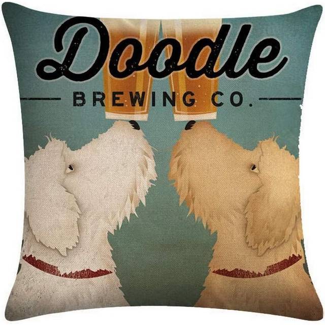 Nunbee Linen Throw Pillow Covers Decorative Cushion Cover Square Pillow Cases Sofa Bed Home Decor 18x18 Inch / 45x45 cm - Cup & Dog #5