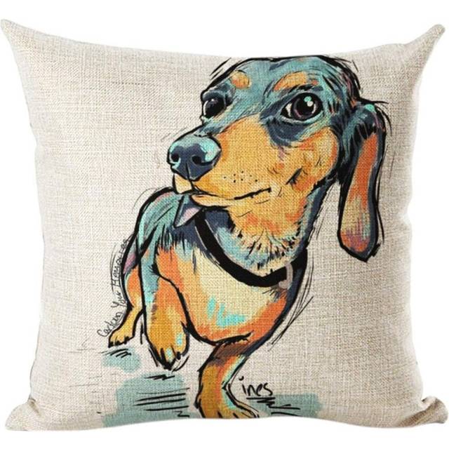 Cotton Linen Decorative Throw Pillow Covers Square Cushion Cover Pillow Cases Sofa Bed Couch Home Decor 18x18 Inch / 45x45 cm Painting Dog a