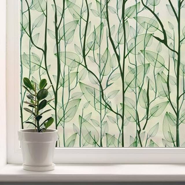 Window Privacy Film Static Cling Window Film No-Glue Frosted Window Film Plants Window Stickers, for Home, Bathroom, Kids Room, Bedroom (44.5x200cm)