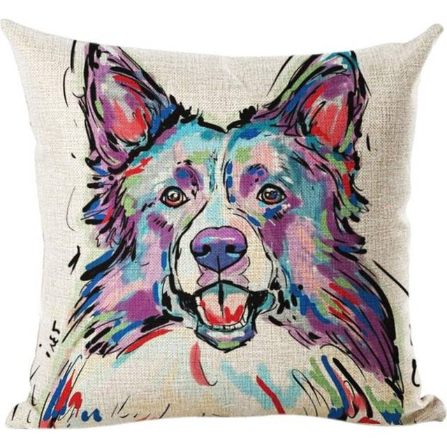 Cotton Linen Decorative Throw Pillow Covers Square Cushion Cover Pillow Cases Sofa Bed Couch Home Decor 18x18 Inch / 45x45 cm Painting Dog g