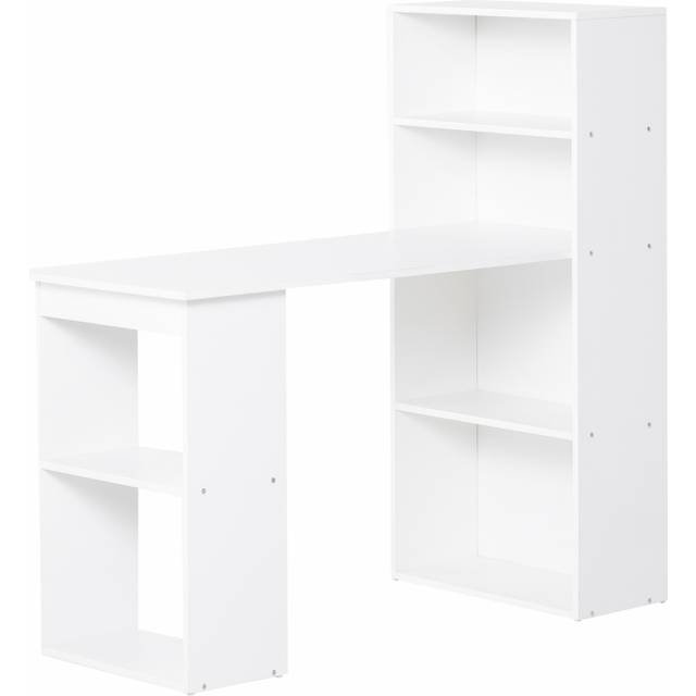 HOMCOM 120cm Modern Computer Desk Bookshelf Writing Table Workstation PC Laptop Study Home Office 6 Shelves White Aosom UK