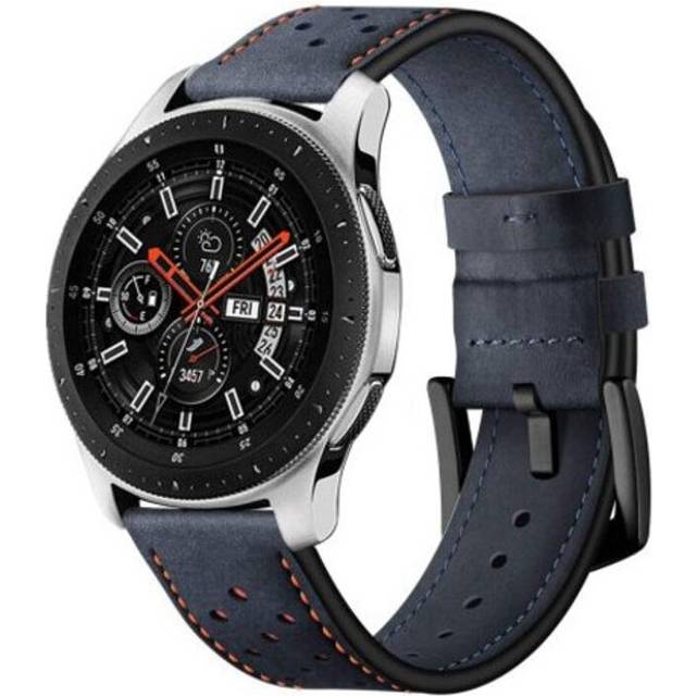 (Standard, 2) Leather Watch Band Wristband Strap For Samsung Galaxy 46Mm Sm R800 Midnight Blue