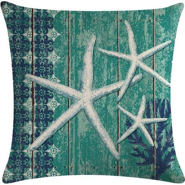 Linen Decorative Square Cushion Covers Pillow Cases Couch Sofa Bed Home Decor 18x18 Inch / 45x45 cm -- Starfish