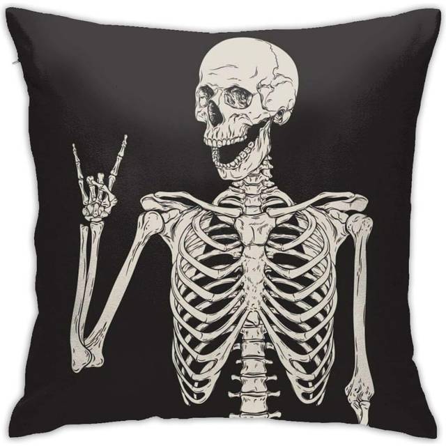 Rock and Roll Skeleton Skull Throw Pillow Covers 18x18 inch, Boho Hippie Pillow Covers Decorative Throw Pillows for Sofa