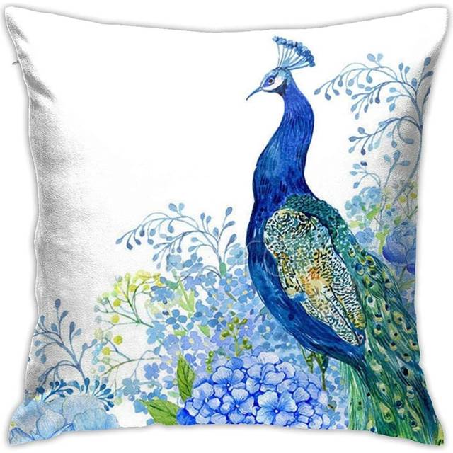 Square Big Bird Abstract Animal Peacock Flowers Throw Pillow Covers