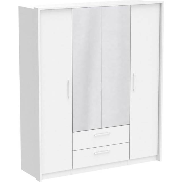 White Mirrored Wardrobe Gloss Matt Modern 4-Door 2-Drawer Bedroom Storage LED Lights Infinity