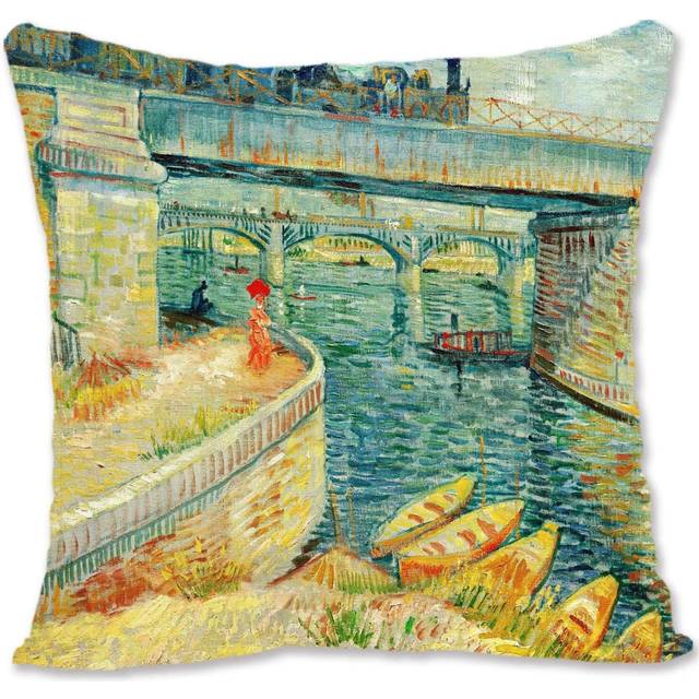 Decorative Throw Pillow Case Cover Landscape Art - Van Gogh - Plain Of Auvers VG-Bridges Across the Seine at Asnieres Vg