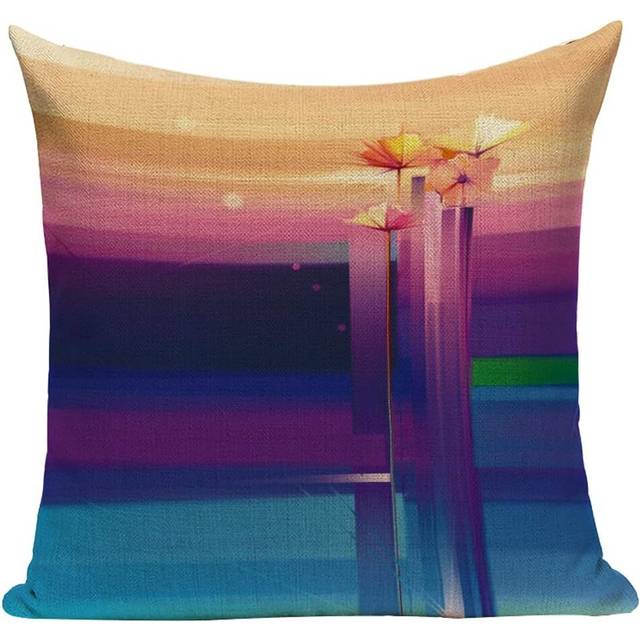 Home Decorative Flowers Square Cushion Covers Soft Linen Throw Pillow Covers Pillowcases with Invisible Zipper for Sofa Car Bedroom 45*45cm #2