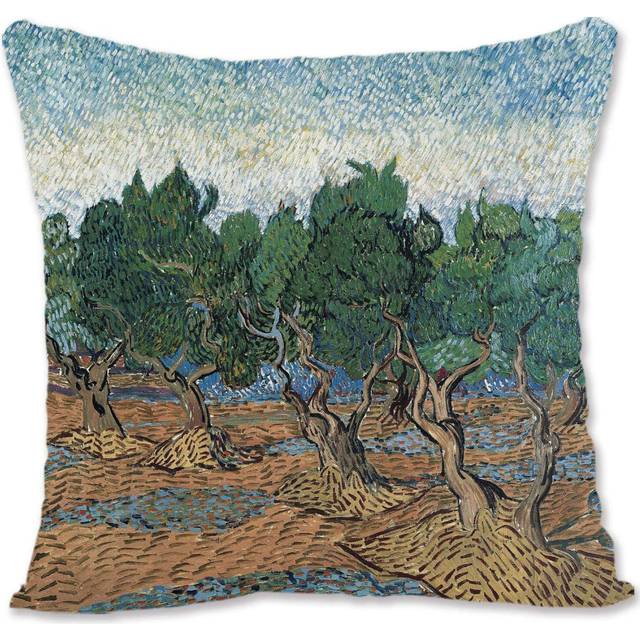 Decorative Throw Pillow Case Cover Landscape Art - Van Gogh - Plain Of Auvers VG-Olive Grove  Vg
