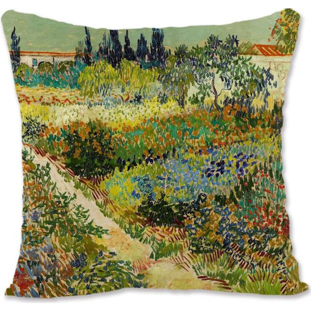 Decorative Throw Pillow Case Cover Landscape Art - Van Gogh - Plain Of Auvers VG-Flowering Garden With Path Vg