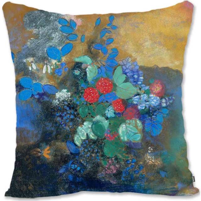 Decorative Throw Pillow Case Cover Impressionist Floral Art - Redon - Vase Of Flowers  RD-Ophelia Among the Flowers Rd