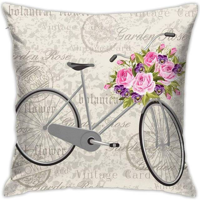 Square Bicycle A Basket of Flowers Vintage Throw Pillow Covers