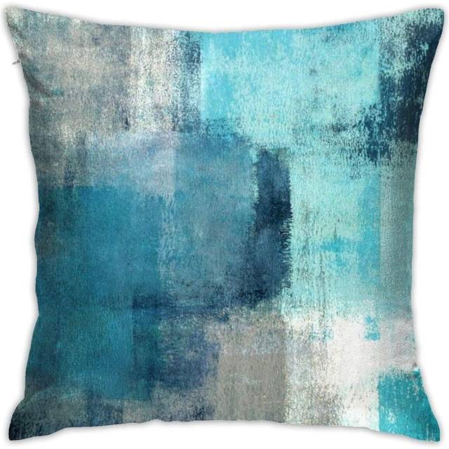 Square Turquoise and Grey Art Artwork Contemporary Gray Throw Pillow Covers