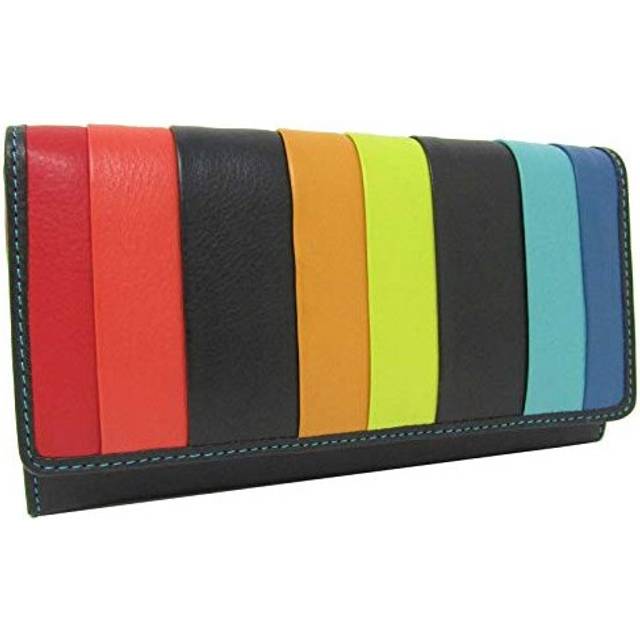 New Visconti High End Santorini Ladies Luxury Leather Cash Coin Card Purse Wallet RFID (Black Multi Kos Medium)