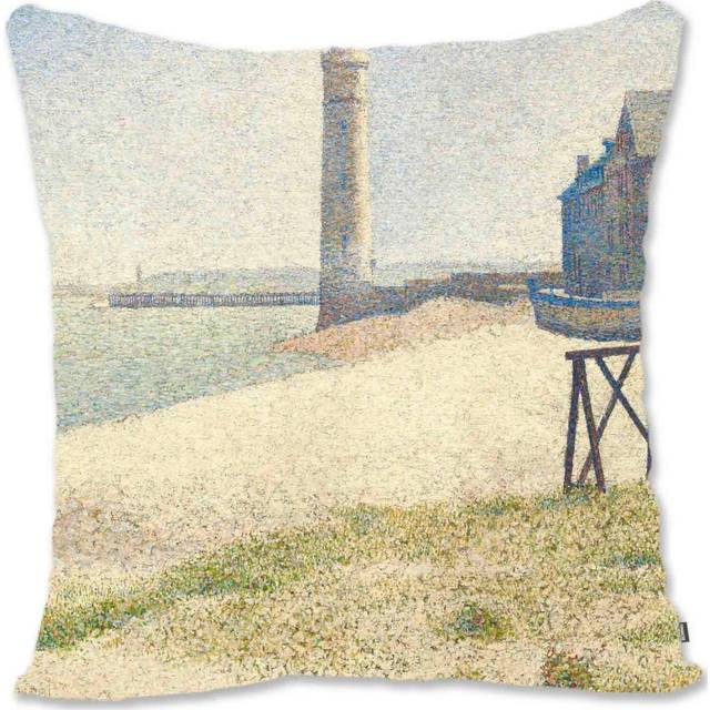 Decorative Throw Pillow Case Cover Pointillism Landscape Art - Seurat - Der Strand The Low Booty Bei Honfleur SR-The Lighthouse at Honfleur Sr