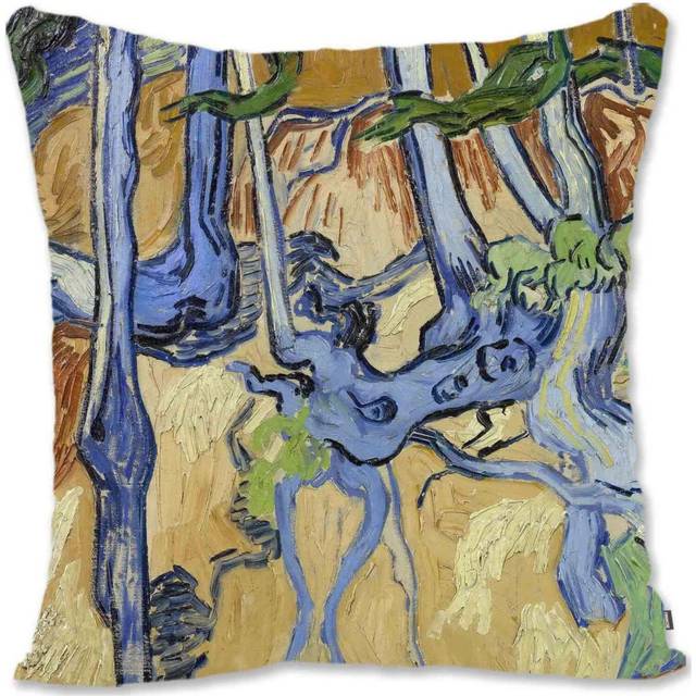 Decorative Throw Pillow Case Cover Impressionist Floral Art - Van Gogh - Bouquet Of Flowers In A Vase VG-Roots and Tree Trunks Vg