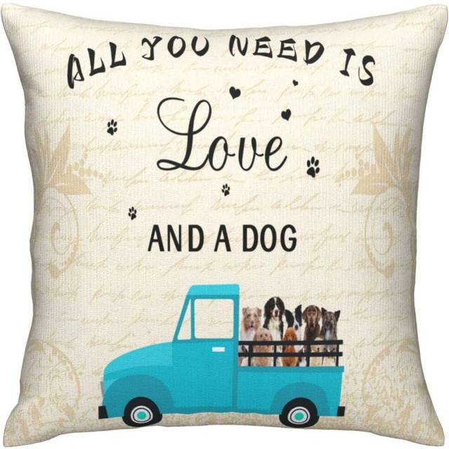 Lovely Dogs On Blue Trucks Vintage Watercolor Background Art Paintings Cushion Covers Comfy Cushion Case Stain Resistant Throw Pillow Covers 45X45 Cm