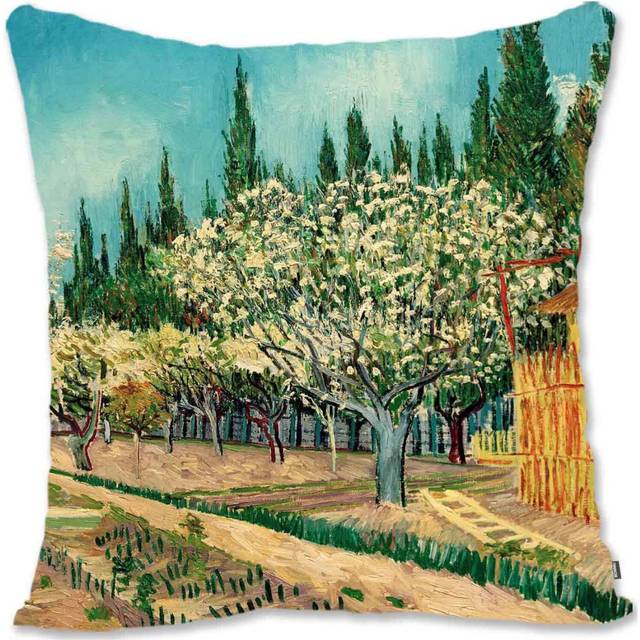 Decorative Throw Pillow Case Cover Impressionist Floral Art - Van Gogh - Bouquet Of Flowers In A Vase VG-Orchard in Blossom Bordered By Cypresses Vg