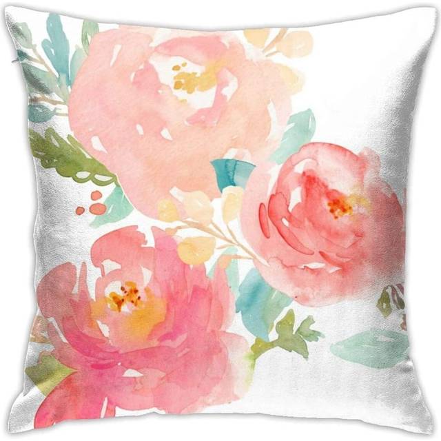 Square Watercolor Summer Pink Peonies Bouquet Throw Pillow Covers