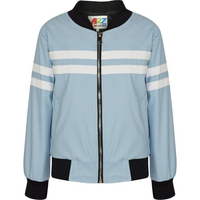 (13 Years, Blue) Kids Boys Girls Jackets Contrast Striped PU Bomber Varsity School Top Biker Coat