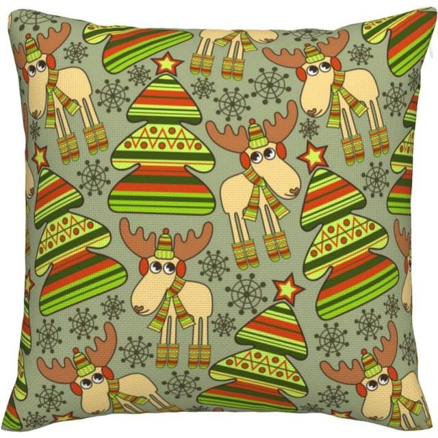 Christmas With Funny Elks Imitation Linen Throw Pillow Covers Decorative Pillowcase Square Cushion Covers