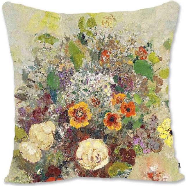 Decorative Throw Pillow Case Cover  Impressionist Floral Art - Redon - Poppies And Carnations Poet In A Blue Vase RD-Flowers in a Blue Vase Rd