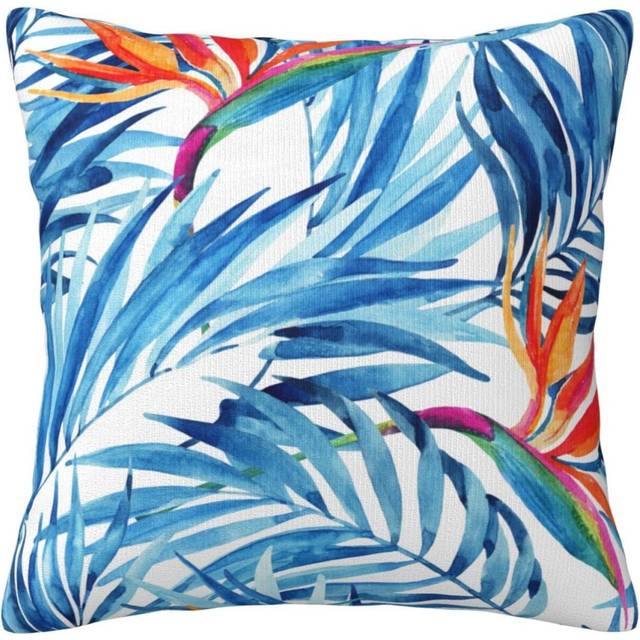 Watercolor Tropical Leaves Flowers Seamless Pattern Art Paintings Pillow Case Comfy Throw Pillow Covers Stain Resistant Cushion Covers 45X45 Cm