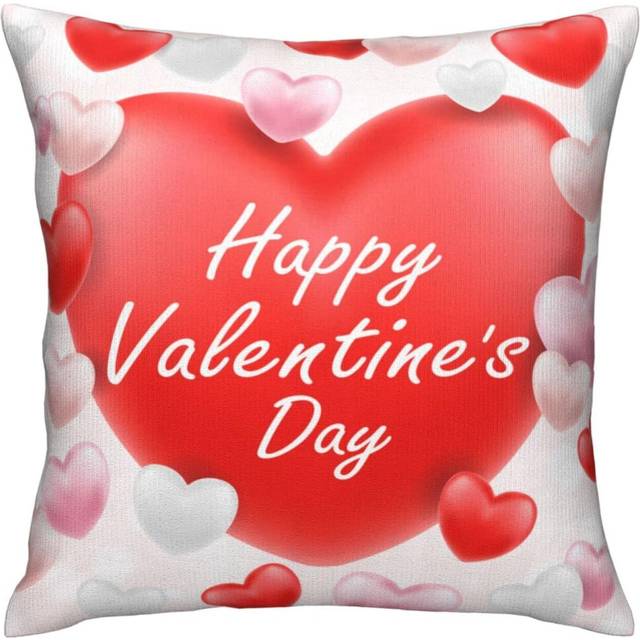 Happys Days Red White Pink Love Heart Patterns Cushion Case Comfy Cushion Covers Stain Resistant Throw Pillow CoversLivingroom 45X45 Cm