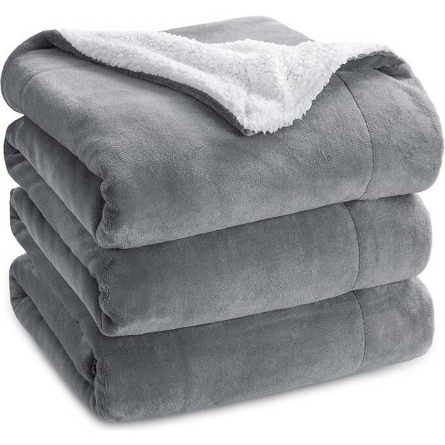Bedsure Sherpa Fleece Blanket Queen Size Silver Grey, 220x240cm