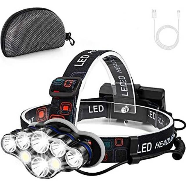 LED Head Torch, Rechargeable Super Bright Headlamp , 18000 Lumen Light Flashlight with White Red Lighting 8 Modes Waterproof Headlight for Outdoo