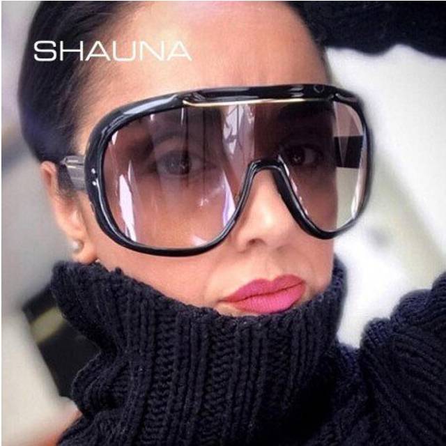 (Black Black) SHAUNA Oversize Cover One Piece Goggle Sunglasses Women Fashion Big Frame Men Gradient Windproof Shades Updated Metal Hinge