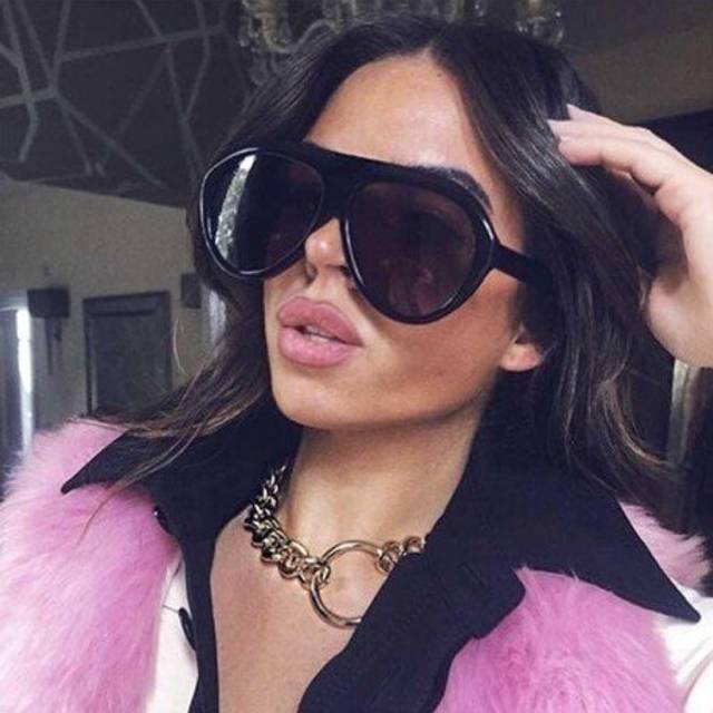 (E379 black grey) Thick Black Pilot Sunglasses Women Men Vintage Brand Oversized Sun glasses For Female Big Gradient Shades Eyewear UV400 Gift